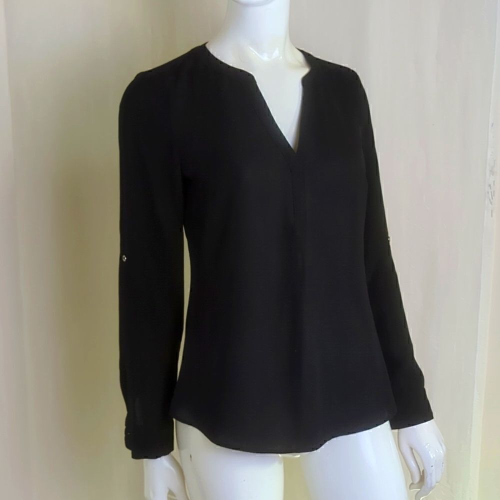 Black Blouse Small Candie's Black Flowy Long Sleeve Shirt Blouse Y2K